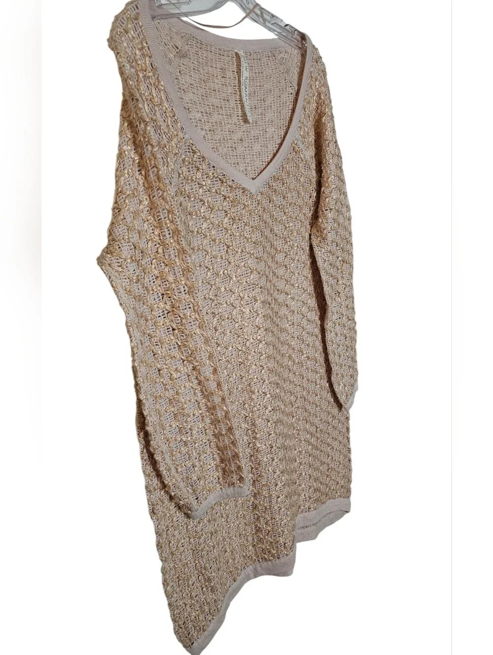 Free People New Romantics Joan of Arc Gold Cream Weave Mesh V-neck Coverup Large - Picture 10 of 12